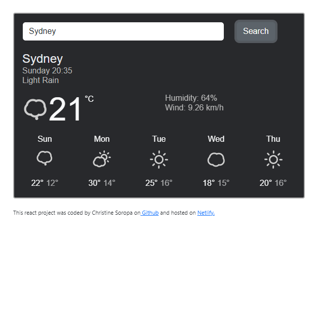 React weather project preview